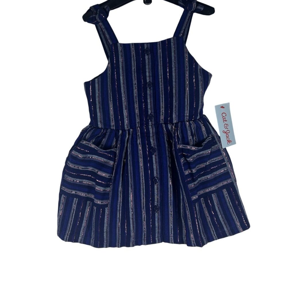 Cat‎ & Jack 18M Blue Striped Baby Girls Dress With Front Pockets NWT